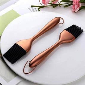 img 2 attached to 🌹 2 Pack Rose Gold Grill Basting Brush Set with Backup Silicone Brush Heads - Heatproof, Rust Resistant, Dishwasher Safe Pastry Brushes for Kitchen Cooking, BBQ - Stainless Steel Handles, No Shed Bristles