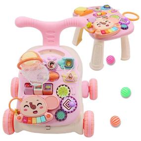 img 4 attached to QDRAGON 2-in-1 Baby Walker with Wheels - Sit-to-Stand Learning Walker for Boys and Girls, Pink - Baby Entertainment Table, Early Educational Activity Center, Push Walkers for Kids