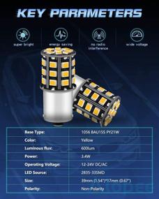 img 2 attached to 🚦 2-Pack 1056 BAU15S 7507 12496 LED лампы сигнала поворота 12V-24V | Очень яркий оранжевый/желтый 33 SMD 2835 светодиодные лампочки для замены лампочки мигалки заднего маячка в автомобиле