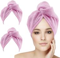 💖 puomue 2 pack microfiber hair towel wrap for women, 10 inch x 26 inch, highly absorbent, soft and fast-drying hair turbans for wet hair, curly, longer, thicker hair, pink logo