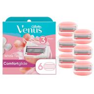 🪒 6 count gillette venus comfortglide womens razor blade refills with skin-protecting white tea scented gel bar logo