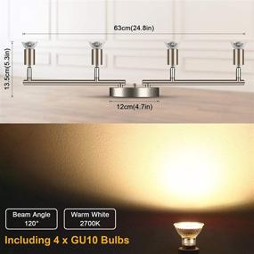 img 2 attached to 🔦 Ascher 4-Light LED Track Lighting Kit: Rotatable Light Heads, Matt Nickel Finish, 4 Way Ceiling Spotlight with GU10 LED Bulbs (4W 400LM Warm White 2700K)