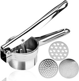 img 3 attached to Stainless Steel Potato Ricer - Manual Masher for Potatoes, Fruits, Vegetables, Yams, Squash, Baby Food, and More - 3 Interchangeable Discs for Fine, Medium, and Coarse Consistency - Easy To Use - by Tundras