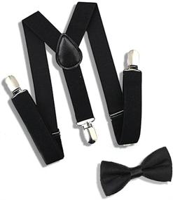 img 1 attached to IMEET Kids Boys Elastic Suspenders and Bow Tie Set for Tuxedo - Navy/Black (1-2PCS)