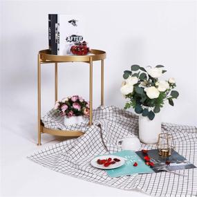 img 2 attached to 🏮 Gold Metal Corner Table 2-Layer Round Side End Table for Indoor and Outdoor Use – Coffee, Snack, and Tray Accent Table with Anti-Rust Properties