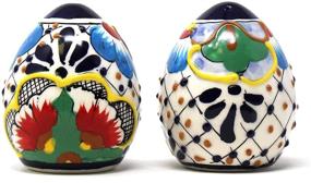 img 4 attached to Authentic Mexican Pottery, Hand-Painted Salt and Pepper Shaker Set by Global Crafts Encantada - Dots & Flowers (MC085D-K2)