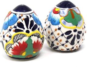 img 3 attached to Authentic Mexican Pottery, Hand-Painted Salt and Pepper Shaker Set by Global Crafts Encantada - Dots & Flowers (MC085D-K2)