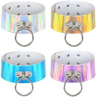 multicolor holographic pu o-shaped ring neckband choker set - 4pcs pn1560: stunning hologram accessories logo