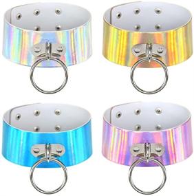 img 4 attached to Multicolor Holographic PU O-Shaped Ring Neckband Choker Set - 4PCs PN1560: Stunning Hologram Accessories