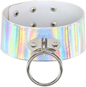 img 1 attached to Multicolor Holographic PU O-Shaped Ring Neckband Choker Set - 4PCs PN1560: Stunning Hologram Accessories