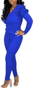 img 4 attached to MOLISRY Women Cable Knitted 2-Piece Sweater Suit: Long Sleeve Crop Top & Long Pants Outfit