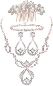 img 4 attached to 💎 ORAZIO Crystal Bridal Jewelry Set: Stunning Rhinestone Necklace, Earrings, Bracelet, and Comb for Women's Prom, Wedding, and Bridesmaids - Vintage Elegance