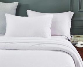 img 1 attached to 🛏️ Ultimate Comfort: Cozy Fleece Comfort Collection Velvet Plush Sheet Set for King Bed - Luxurious White Sheets