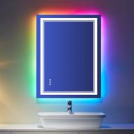 istripmf 36x24 inch rgb led bathroom mirror - color changing, shatterproof, dimmable, anti-fog - multicolor backlit & front-lighted logo