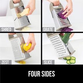 img 3 attached to Gorilla Grip Box Grater: Stainless Steel 4-Sided Graters for Cheese, Vegetables, Ginger - 10 inch Handheld Food Shredder with Comfortable Handle and Storage Container - Almond Kitchen Zester