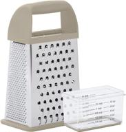 gorilla grip box grater: stainless steel 4-sided graters for cheese, vegetables, ginger - 10 inch handheld food shredder with comfortable handle and storage container - almond kitchen zester logo