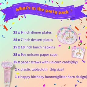 img 3 attached to Colorful Rainbow Unicorn Party Supplies Set - Perfect for 25 Guests! Includes Unicorn Banner, Plates, Cups, Napkins, Straws and Tablecloths
