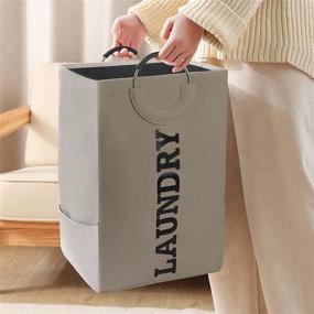 img 1 attached to Aurolran Laundry Basket Hamper with Handle - 38L Cotton Linen Collapsible 🧺 Laundry Bag, Foldable Dirty Bin for Bedroom Clothes Dorm Room Essentials Decoration (Light Grey)