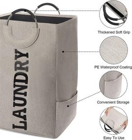 img 2 attached to Aurolran Laundry Basket Hamper with Handle - 38L Cotton Linen Collapsible 🧺 Laundry Bag, Foldable Dirty Bin for Bedroom Clothes Dorm Room Essentials Decoration (Light Grey)