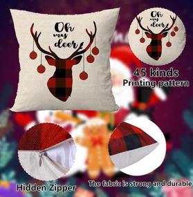 img 2 attached to 🎄 Stylish ÖSSZEFUT Set of 4 Buffalo Plaid Christmas Throw Pillow Covers - Farmhouse Décor, 18x18 Inches, Red, Cotton Linen Cushion Pillowcases