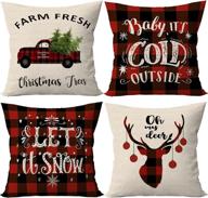 🎄 stylish összefut set of 4 buffalo plaid christmas throw pillow covers - farmhouse décor, 18x18 inches, red, cotton linen cushion pillowcases logo