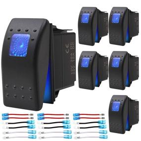 img 4 attached to 💧 Waterproof Rocker Switch Toggle with Blue LED Light - ON/Off - 12V 20Amp 24V 10Amp, 3 Pin - Ideal for Automotive, Cars, Vehicles, Marine Boats, Trucks, Trailers, 4x4 Caravans, RVs, SUVs, ATV, UTV &amp; More (Pack of 6)