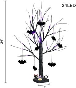 img 3 attached to 🌲 Vanthylit 2FT 24LED Spooky Tree: Glittered with Purple Lights and Bat Decorations - Perfect Halloween and Indoor Tabletop Bonsai Tree Decoration - Battery Powered