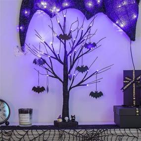 img 1 attached to 🌲 Vanthylit 2FT 24LED Spooky Tree: Glittered with Purple Lights and Bat Decorations - Perfect Halloween and Indoor Tabletop Bonsai Tree Decoration - Battery Powered