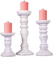 🕯️ hand crafted mango wood candle holders - set of 3 decorative wooden candle holders with shabby white finish - perfect for living room, table centerpiece, and mantle décor - sizes: 6", 9", and 12 logo
