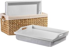 img 4 attached to 🍽️ White Wooden Lap Trays with Basket Set by Rossie Home - Style No. 70101