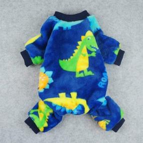 img 3 attached to 🦖 Stylish Fitwarm Dinosaur Pet Clothes: Dog Pajamas Coat Cat PJS Jumpsuit in Soft Velvet Blue