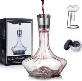 img 4 attached to YouYah Iceberg Wine Decanter Set with Aerator Filter and Cleaning Beads - 100% Hand Blown Lead-free Crystal Glass (1400ML) for Red Wine, Wine Carafe, Wine Aerator, Wine Gift