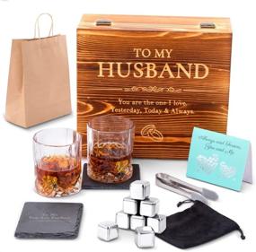 img 4 attached to 🥃 Anniversary Gifts for Him: Whiskey Glass Set with 'To My Husband' Engraving. Whiskey Stones Gift for Husband from Wife. Perfect for Birthday, Christmas, and Anniversary. Includes 8 Stainless Steel Whiskey Stones & 2 Whiskey Glasses (11oz).