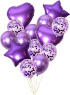 🎈 14pcs/pack metallic foil balloons set for birthday party decoration - purple confetti latex balloons логотип