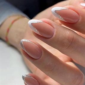 img 3 attached to 💅 24PCS French Tip Press on Nails Short, Fake Almond Nails Medium Length White with Adhesive, Natural Manicure Acrylic Press on Nails for Women