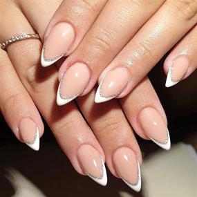 img 1 attached to 💅 24PCS French Tip Press on Nails Short, Fake Almond Nails Medium Length White with Adhesive, Natural Manicure Acrylic Press on Nails for Women