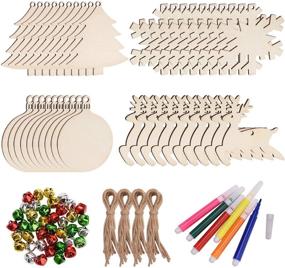 img 4 attached to 86-Piece Unfinished Christmas Wooden Ornaments Set with 40 Natural Wood Slices, 🎄 40 Bells, and 6 Color Pens - DIY Crafts for Christmas Tree Decorations, Gifts