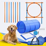 yon.sou dog agility training equipment set - pet outdoor games for backyard - includes adjustable hurdles, agility tunnel, 8-piece weave poles, frisbee, whistle, carrying bag - obstacle course kit logo