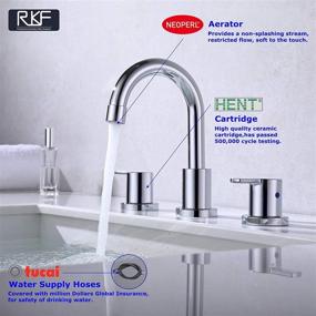 img 3 attached to RKF Chrome Polished Two Handle Widespread Bathroom Sink Faucet with Pop-up Drain, Overflow, and CUPC Faucet Supply Hoses (WF015-9-CP)