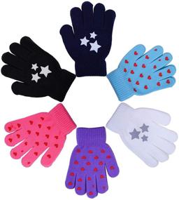 img 1 attached to 🧤 Cooraby 6 Pairs Warm Knit Magic Gloves for Kids, Winter Stretchy Gloves for Boys and Girls