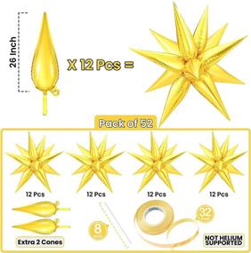 img 1 attached to 🎈 50-Piece Gold Star Balloons Set - 26-Inch Foil Cone Balloons, Stunning Gold Starburst, Spike, and Point Balloons for Birthday and New Year's Decorations in 2022