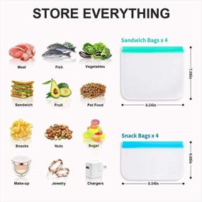 img 3 attached to Premium Reusable Food Storage Bags: 8 Pack Freezer Bags, 4 Leakproof Sandwich Bags & 4 Snack Bags - Silicone & Plastic Free, Eco-Friendly Ziplock Bags for Veggies, Fruit, Meat & Lunch