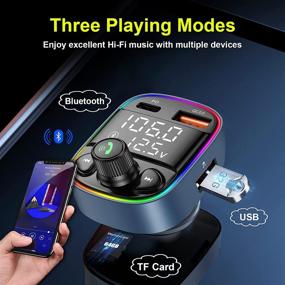 img 1 attached to 🚗 Car Bluetooth FM Transmitter with 7-Color Backlit, Helloleiboo Bluetooth Adapter, MP3 Player Transmitter, QC3.0+PD Ports Car Charger with TF Card & USB Flash Drive Support