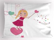 🌈 lunarable cartoon pillow sham, little girl on heart shape magic wand girls design, decorative king size printed pillowcase, 36" x 20", multicolor logo