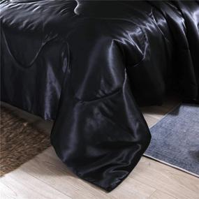 img 3 attached to Black Silky Satin Comforter Set Queen – Soft Lightweight Microfiber Luxury Quilted Bedding Sets with 2 Pillow Covers for Summer, Spring, Autumn - NTBED