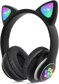 img 4 attached to 🎧 TCJJ Cat Ear Wireless Headphones: LED Light Up Kids Bluetooth Headphones with Microphone - Cool Black