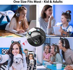 img 3 attached to 🎧 TCJJ Cat Ear Wireless Headphones: LED Light Up Kids Bluetooth Headphones with Microphone - Cool Black