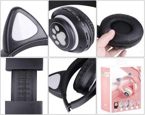 img 1 attached to 🎧 TCJJ Cat Ear Wireless Headphones: LED Light Up Kids Bluetooth Headphones with Microphone - Cool Black