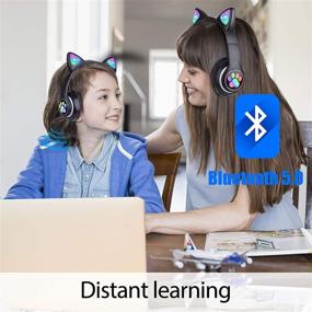 img 2 attached to 🎧 TCJJ Cat Ear Wireless Headphones: LED Light Up Kids Bluetooth Headphones with Microphone - Cool Black