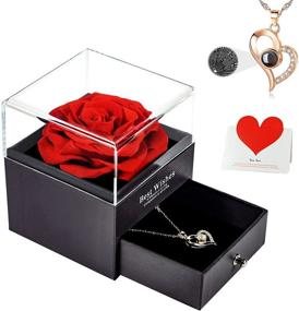 img 4 attached to Christmas 3.3'' Large Preserved Rose Gift Set with Necklace Memory Card - Perfect Birthday Decorations for Women: Mom, Her, Girlfriend - Eternal Real Flower for Anniversary, Thanksgiving, Valentine's Day - Red